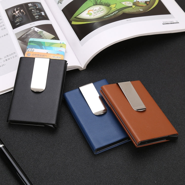 Custodia per carte di credito in lega di alluminio Scatola per carte in metallo antimagnetico RFID, Microfiber Leather Black, Microfiber Leather Apricot