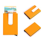 Custodia per carte di credito in lega di alluminio Scatola per carte in metallo antimagnetico RFID, Microfiber Leather Black, Microfiber Leather Apricot