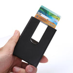 Custodia per carte di credito in lega di alluminio Scatola per carte in metallo antimagnetico RFID, Microfiber Leather Black, Microfiber Leather Apricot