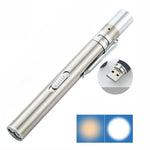 Torcia elettrica Penna per pupilla Luce gialla bianca Doppia sorgente luminosa Luce dentale Luce per ispezione mattutina in acciaio inossidabile a LED, Flashlight Pupil Pen Light (Silver), Flashlight Pupil Pen Light (Black)