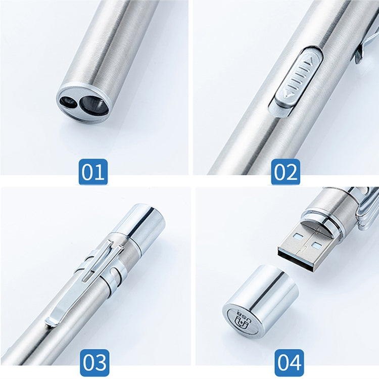 Torcia elettrica Penna per pupilla Luce gialla bianca Doppia sorgente luminosa Luce dentale Luce per ispezione mattutina in acciaio inossidabile a LED, Flashlight Pupil Pen Light (Silver), Flashlight Pupil Pen Light (Black)