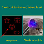 Torcia a forma di gatto divertente con modello laser ricaricabile USB con lampada di rilevamento della luce viola di Woods, Funny Cat Flashlight