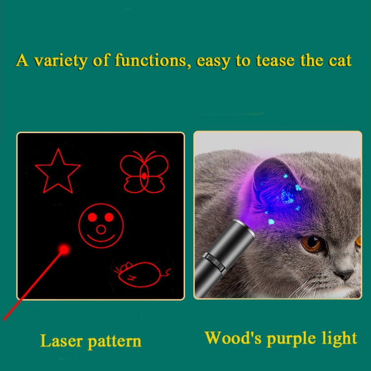Torcia a forma di gatto divertente con modello laser ricaricabile USB con lampada di rilevamento della luce viola di Woods, Funny Cat Flashlight