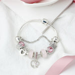 SL85 Bracciale con perline a foro largo smaltato colorato Bracciale con pendente a forma di uccellino serie rosa in lega, dimensioni:, 17cm, 18cm, 19cm, 20cm
