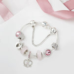 SL85 Bracciale con perline a foro largo smaltato colorato Bracciale con pendente a forma di uccellino serie rosa in lega, dimensioni:, 17cm, 18cm, 19cm, 20cm