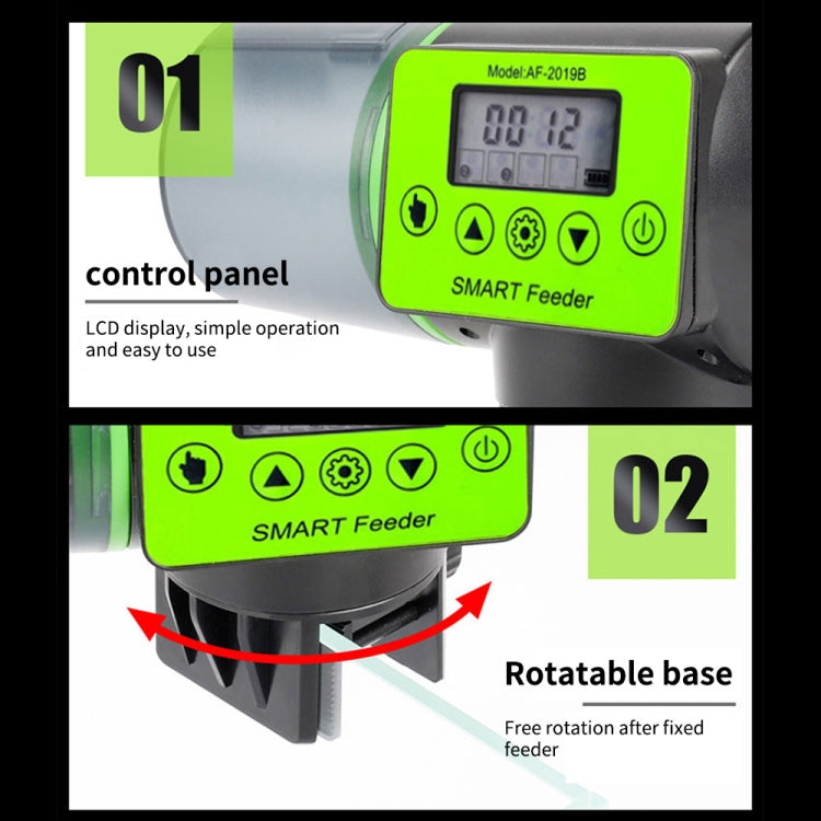 AquaBlue Fish Tank Intelligent Timing Alimentatore automatico Acquario Alimentatore per pesci rossi Mangiatoia per pesci di grande capacità,Modello:, AF-2019A, AF-2019B English Version, AF-2019C Lithium Battery Charging, AF-2019B  + Square Feeding Circ...