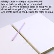 100 fogli A4 Carta per stampa non adesiva Carta per etichette con stampa a getto d'inchiostro adesiva per scrittura in bianco, Glossy, Matte