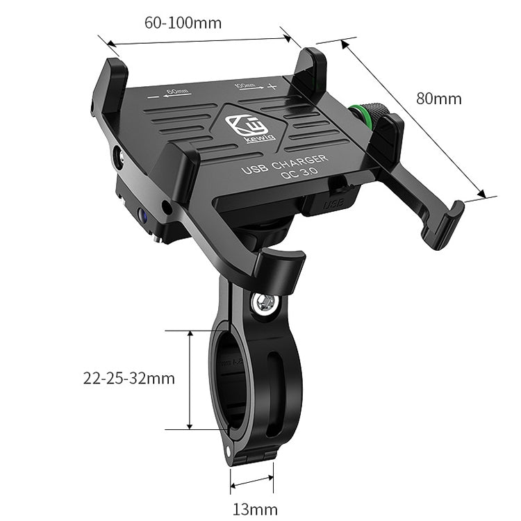 Kewig M6-S 12V Staffa per telefono cellulare impermeabile in lega di alluminio per moto con ricarica rapida QC3.0, M6-S(Black), M6-S(Blue), M6-S(Red), M6-S(Silver)