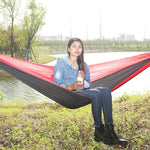 Altalena da campeggio da viaggio in tessuto per paracadute in nylon per amaca da esterno, stile:, 2.7m x 1.4m (Black+Gray), 3m x 2m (Black+Gray), 2.7m x 1.4m (Black+Red), 3m x 2m (Black+Red), 2.7m x 1.4m (Red+Sky Blue), 3m x 2m (Red+Sky Blue)          ...