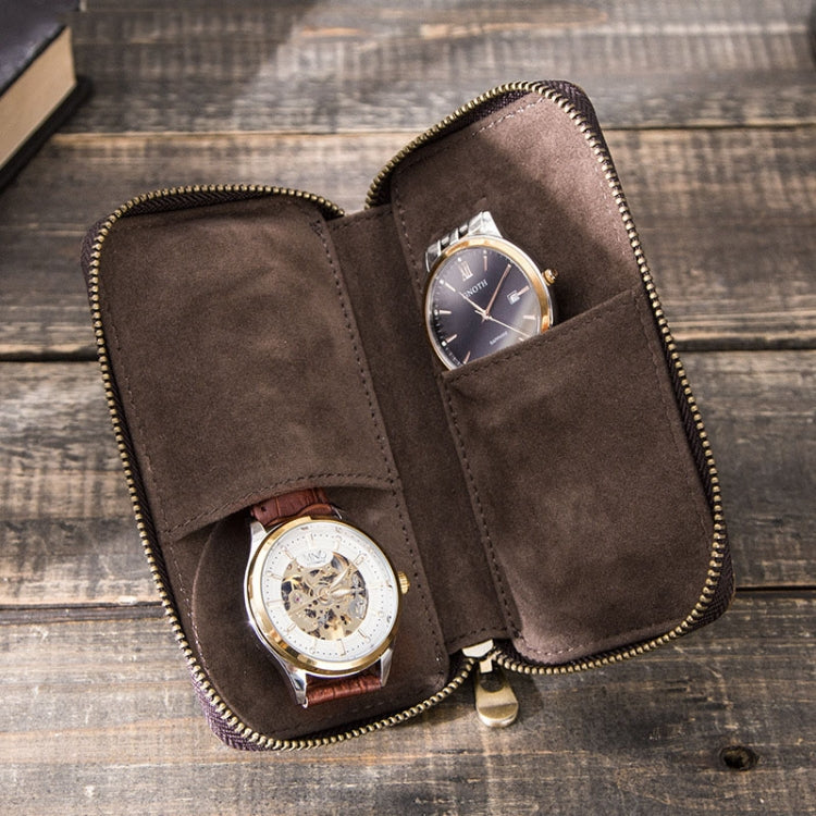 Contatti Famiglia CF1114 Scatola per orologi in pelle Borsa per orologi da coppia con cerniera in pelle Crazy Horse retrò, CF1114