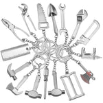 Ciondolo portachiavi per auto con portachiavi in metallo da 10 pezzi, H-540 Activity Wrench, H-389 Hex Wrench, H-391 Glossy Ax, H-388 Thread Ax, H-395 Double Head Wrench, H-405 Double Row Saw, H-402 Hand Saw, H-541 Crooked Nose Pliers, H-399 Pliers  ...