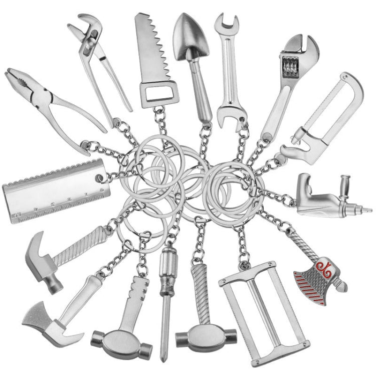 Ciondolo portachiavi per auto con portachiavi in metallo da 10 pezzi, H-540 Activity Wrench, H-389 Hex Wrench, H-391 Glossy Ax, H-388 Thread Ax, H-395 Double Head Wrench, H-405 Double Row Saw, H-402 Hand Saw, H-541 Crooked Nose Pliers, H-399 Pliers  ...