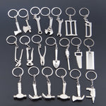 Ciondolo portachiavi per auto con portachiavi in metallo da 10 pezzi, H-540 Activity Wrench, H-389 Hex Wrench, H-391 Glossy Ax, H-388 Thread Ax, H-395 Double Head Wrench, H-405 Double Row Saw, H-402 Hand Saw, H-541 Crooked Nose Pliers, H-399 Pliers  ...
