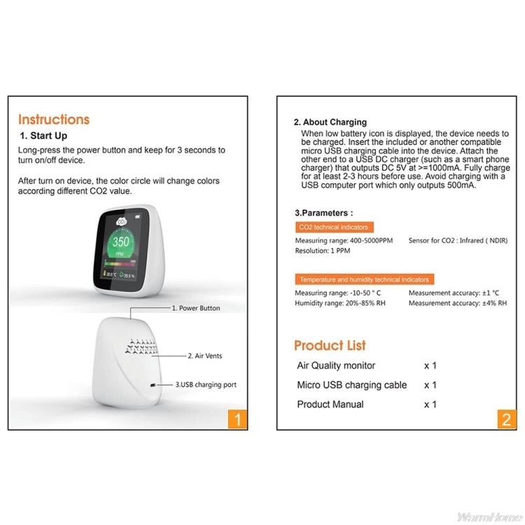 Monitor CO2 qualità aria interna 400-5000ppm con sensore NDIR