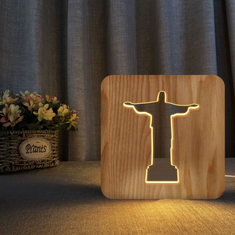 FS-T1971W Lampada da tavolo Jesus Pastor da 2,5 W USB Luce notturna cava in legno massello, Jesus Pastor