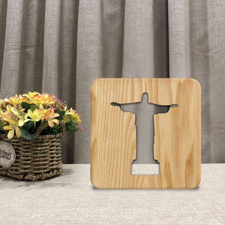 FS-T1971W Lampada da tavolo Jesus Pastor da 2,5 W USB Luce notturna cava in legno massello, Jesus Pastor