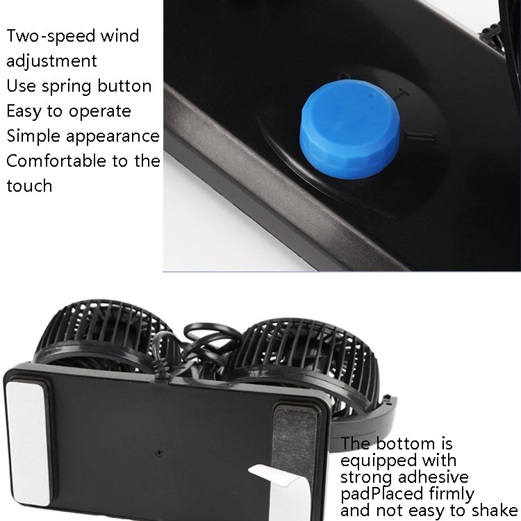 Ventilatore per auto Ventilatore elettrico portatile a doppia testa regolabile per auto, USB Universal, 12V Cigarette Lighter, 24V Cigarette Lighter