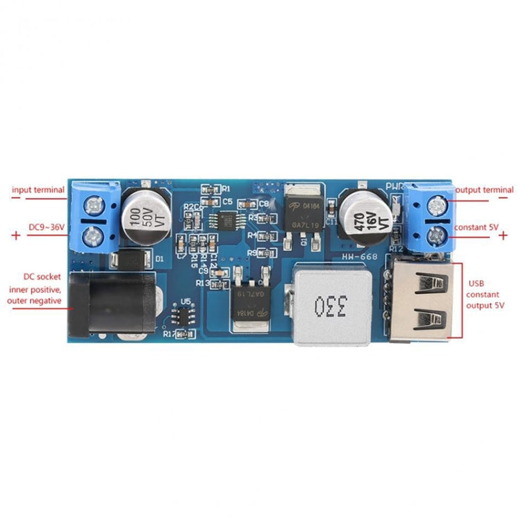 Modulo buck HW-688 DC 5V6A da 12V24V a 5V Alimentazione USB Ricarica 5A ad alta potenza 30W, 24V / 12V To 5V 6A