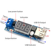 HW-318 Modulo buck da 12 V a 5 V DC-DC 3A Modulo di alimentazione CC LED Batteria Voltmetro per auto