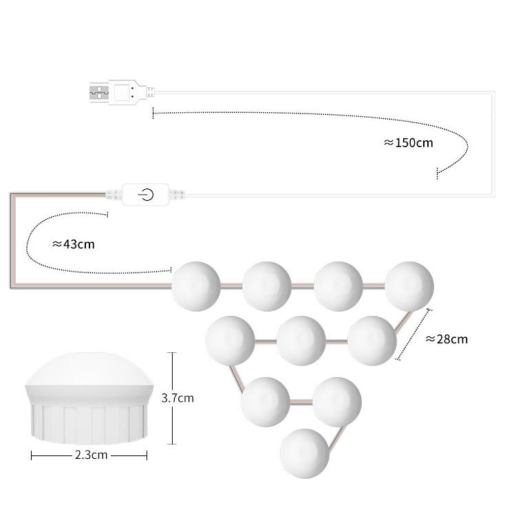 Luce frontale a specchio Specchio per il trucco dimmerabile Luce di controllo tattile USB, 2 LEDs, 6 LEDs, 10 LEDs, 14 LEDs