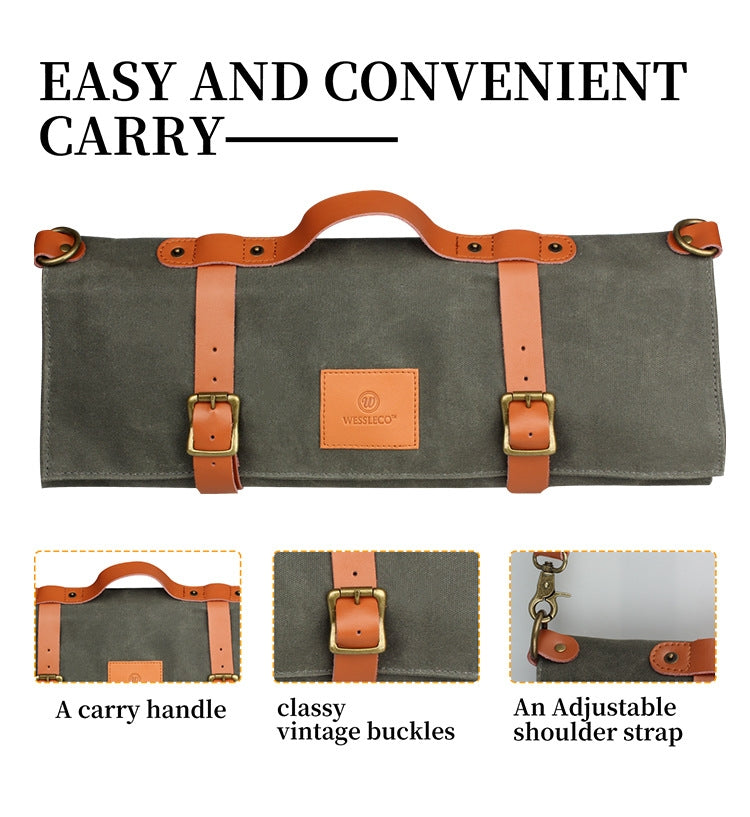 WESSLECO Borsa porta coltelli da chef in tela, WESSLECO Army Green