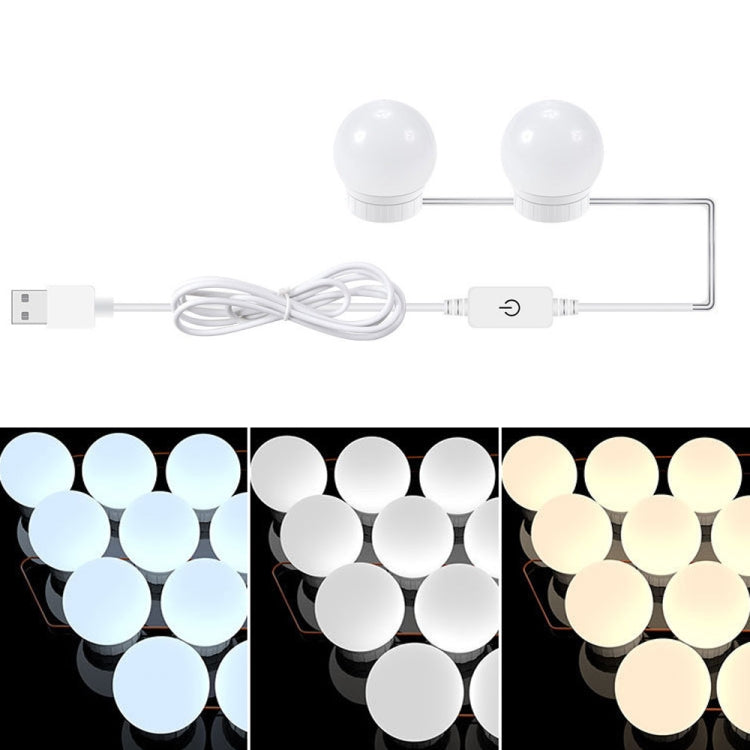 3 Lampadine frontali a specchio a temperatura di colore USB Lampadine semplici per il trucco del bagno, 2 LEDs, 6 LEDs, 10 LEDs, 14 LEDs