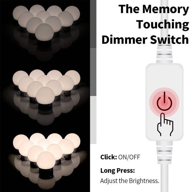 3 Lampadine frontali a specchio a temperatura di colore USB Lampadine semplici per il trucco del bagno, 2 LEDs, 6 LEDs, 10 LEDs, 14 LEDs