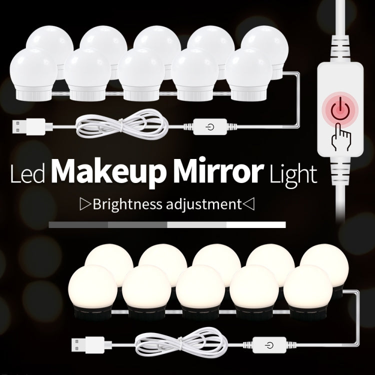 3 Lampadine frontali a specchio a temperatura di colore USB Lampadine semplici per il trucco del bagno, 2 LEDs, 6 LEDs, 10 LEDs, 14 LEDs