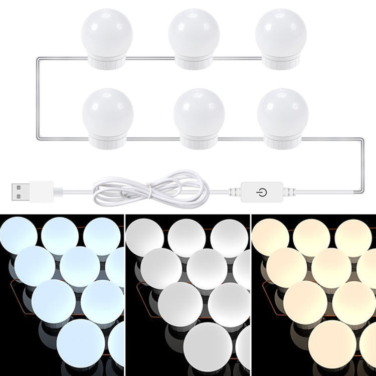 3 Lampadine frontali a specchio a temperatura di colore USB Lampadine semplici per il trucco del bagno, 2 LEDs, 6 LEDs, 10 LEDs, 14 LEDs