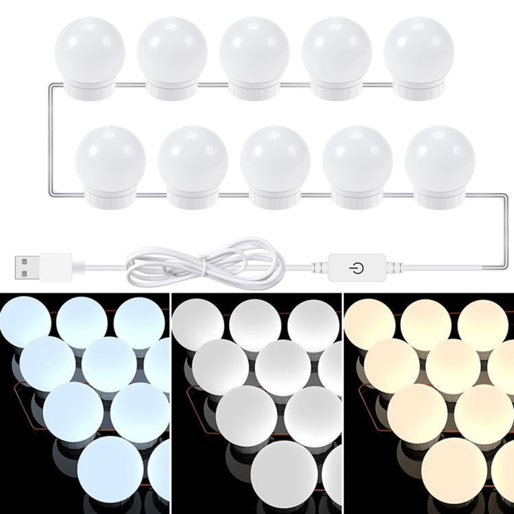 3 Lampadine frontali a specchio a temperatura di colore USB Lampadine semplici per il trucco del bagno, 2 LEDs, 6 LEDs, 10 LEDs, 14 LEDs
