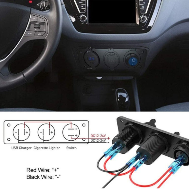 12-24V Car Ship Impermeabile USB Ricarica accendisigari Master 3 in 1 Interruttore a pannello combinato, 12-24V