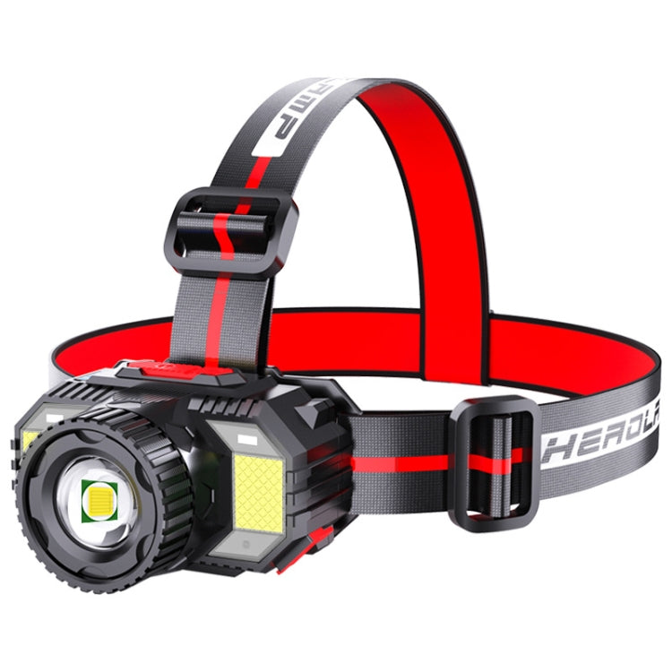 TG-TD009 Lampada frontale a LED potente Lampada frontale con sensore zoom ricaricabile USB montata sulla testa, White Light, Yellow Light