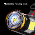 TG-TD009 Lampada frontale a LED potente Lampada frontale con sensore zoom ricaricabile USB montata sulla testa, White Light, Yellow Light