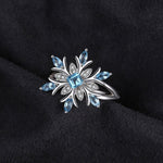 Moda anello in argento sterling 925 con fiocco di neve, topazio azzurro, gioielli da donna, 6, 7, 8, 9, 10