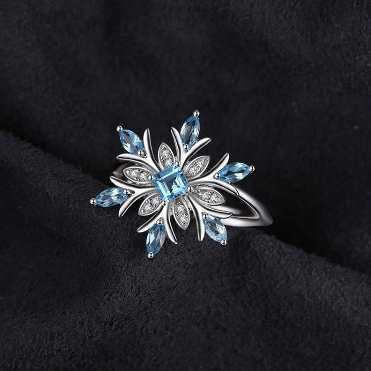 Moda anello in argento sterling 925 con fiocco di neve, topazio azzurro, gioielli da donna, 6, 7, 8, 9, 10