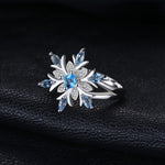 Moda anello in argento sterling 925 con fiocco di neve, topazio azzurro, gioielli da donna, 6, 7, 8, 9, 10