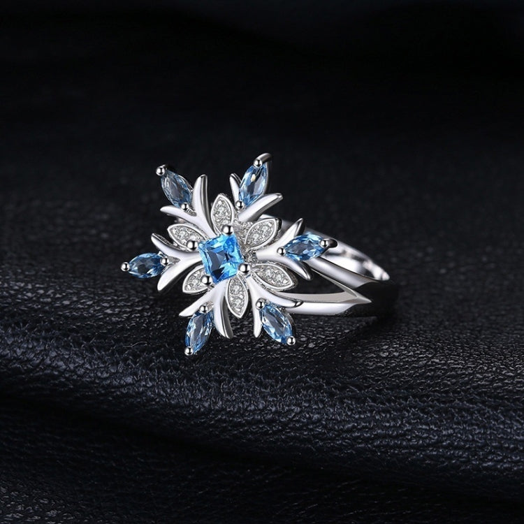 Moda anello in argento sterling 925 con fiocco di neve, topazio azzurro, gioielli da donna, 6, 7, 8, 9, 10