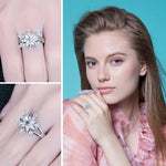 Moda anello in argento sterling 925 con fiocco di neve, topazio azzurro, gioielli da donna, 6, 7, 8, 9, 10