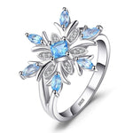 Moda anello in argento sterling 925 con fiocco di neve, topazio azzurro, gioielli da donna, 6, 7, 8, 9, 10