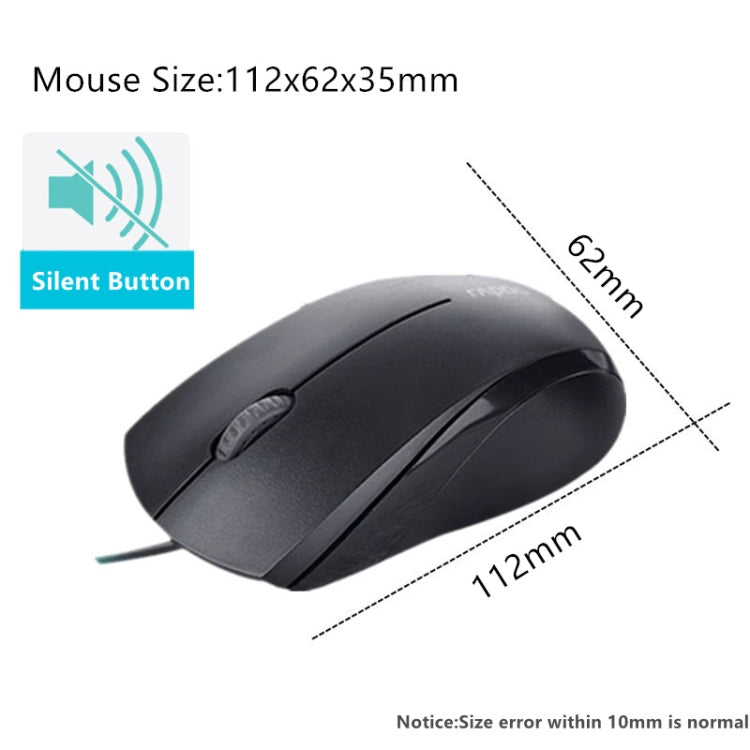 Rapoo N1600 1000 DPI 3 tasti Office Business Mouse silenzioso cablato, lunghezza cavo: 1,5 m