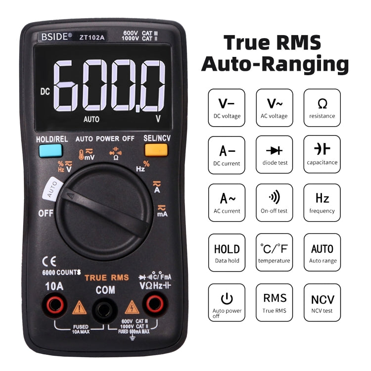 Display LCD BSIDE ZT102A 6000 parole AUTO Multimetro digitale con gamma automatica di ingranaggi intelligenti, ZT102A