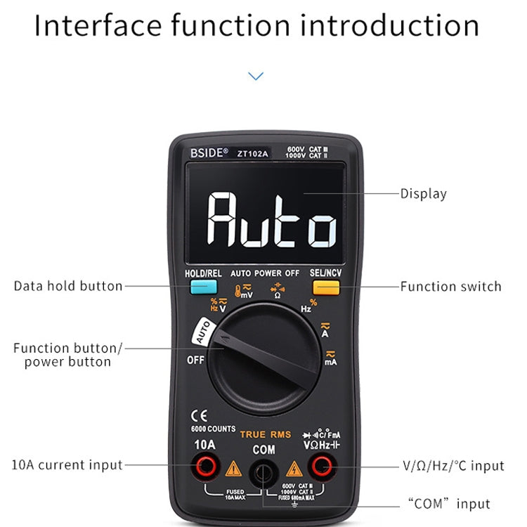 Display LCD BSIDE ZT102A 6000 parole AUTO Multimetro digitale con gamma automatica di ingranaggi intelligenti, ZT102A