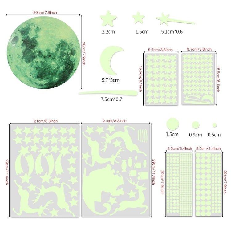 2 confezioni AFG3367 Moon + 407 PCS Dot + 103 PCS Star + Due adesivi luminosi in pellicola PE di Natale, Moon+Dot+Star+Christmas(Green), Moon+Dot+Star+Christmas(Blue)