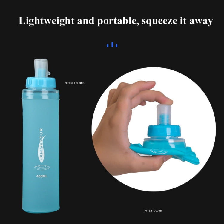 AFISHTOUR Borsa per acqua morbida per sport all'aria aperta in TPU Borsa per acqua pieghevole per maratona, capacità:, 400ml (Blue), 400ml (Transparent), 300ml (Blue), 300ml (Transparent)