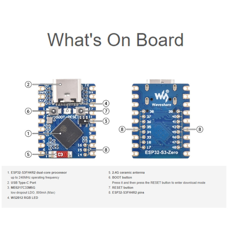 Mini scheda sviluppo Waveshare ESP32-S3 dual-core 240MHz