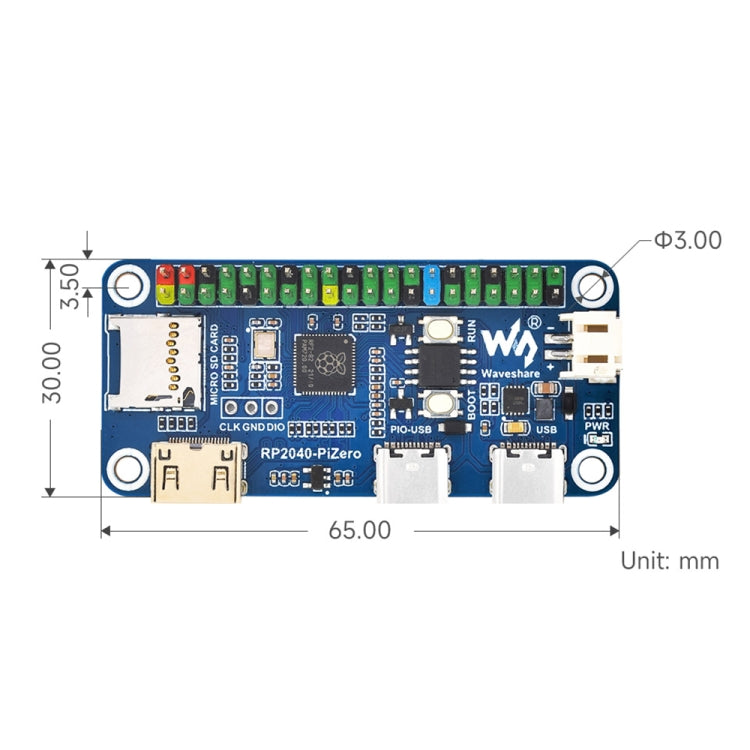 Scheda di sviluppo Waveshare 25506 RP2040-PiZero, basata su Raspberry Pi RP2040, 264 KB SRAM e 16 MB, RP2040-PiZero with Pinheader