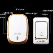 CACAZI Smart Waterproof Music Wireless Campanello Cercapersone multifunzionale, US Plug, EU Plug, UK Plug