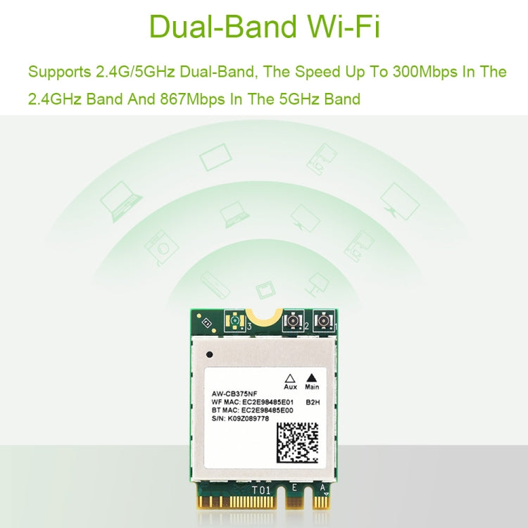 Waveshare 24780 AW-CB375NF 2.4G/5GHz Dual-Band WiFi 5 Scheda di rete wireless, RTL8822CE-CG Core, supporta BLE