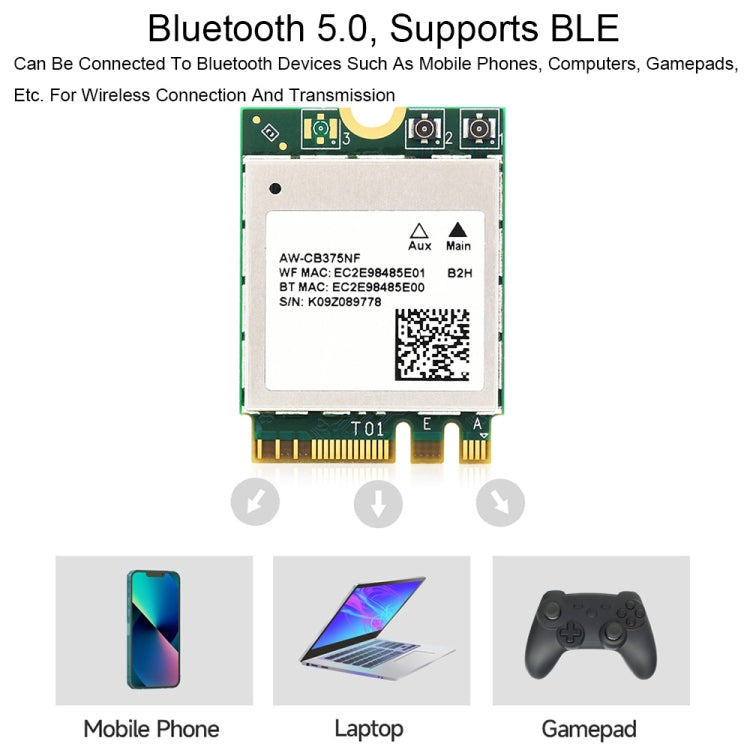 Waveshare 24780 AW-CB375NF 2.4G/5GHz Dual-Band WiFi 5 Scheda di rete wireless, RTL8822CE-CG Core, supporta BLE