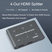 Waveshare 23738 Splitter HDMI 4K, 1 ingresso 4 uscite, condividi una sorgente HDMI, 23738